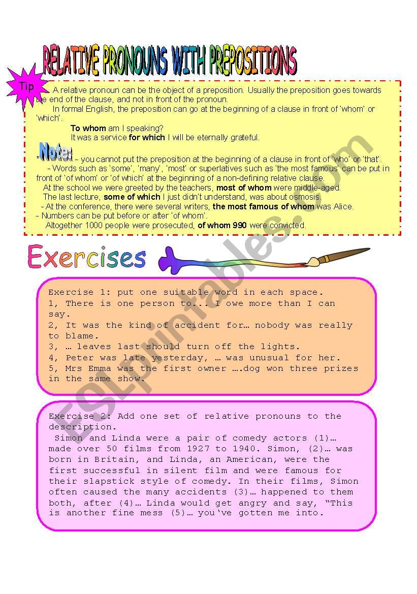 Relative Pronouns With Prepositions ESL Worksheet By Sakura lovely