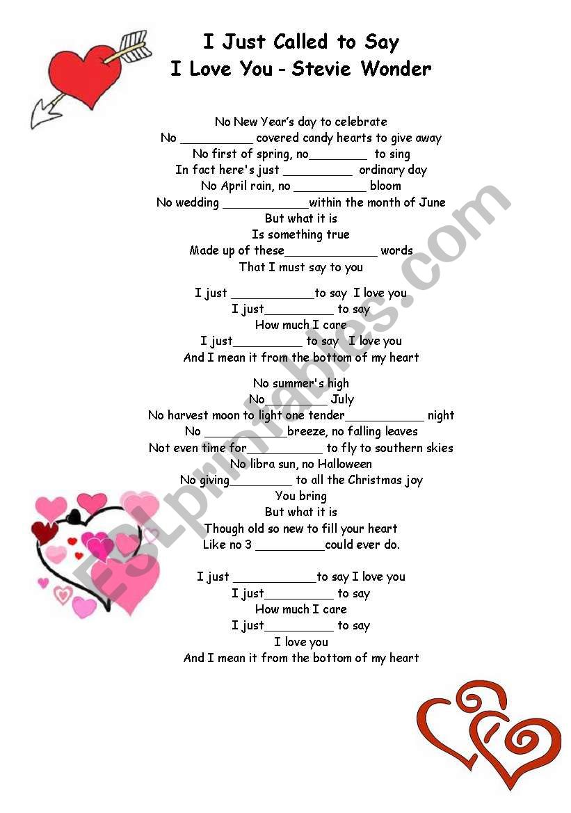 Song worksheet for St.Valentine’s Day - ESL worksheet by Eugina15