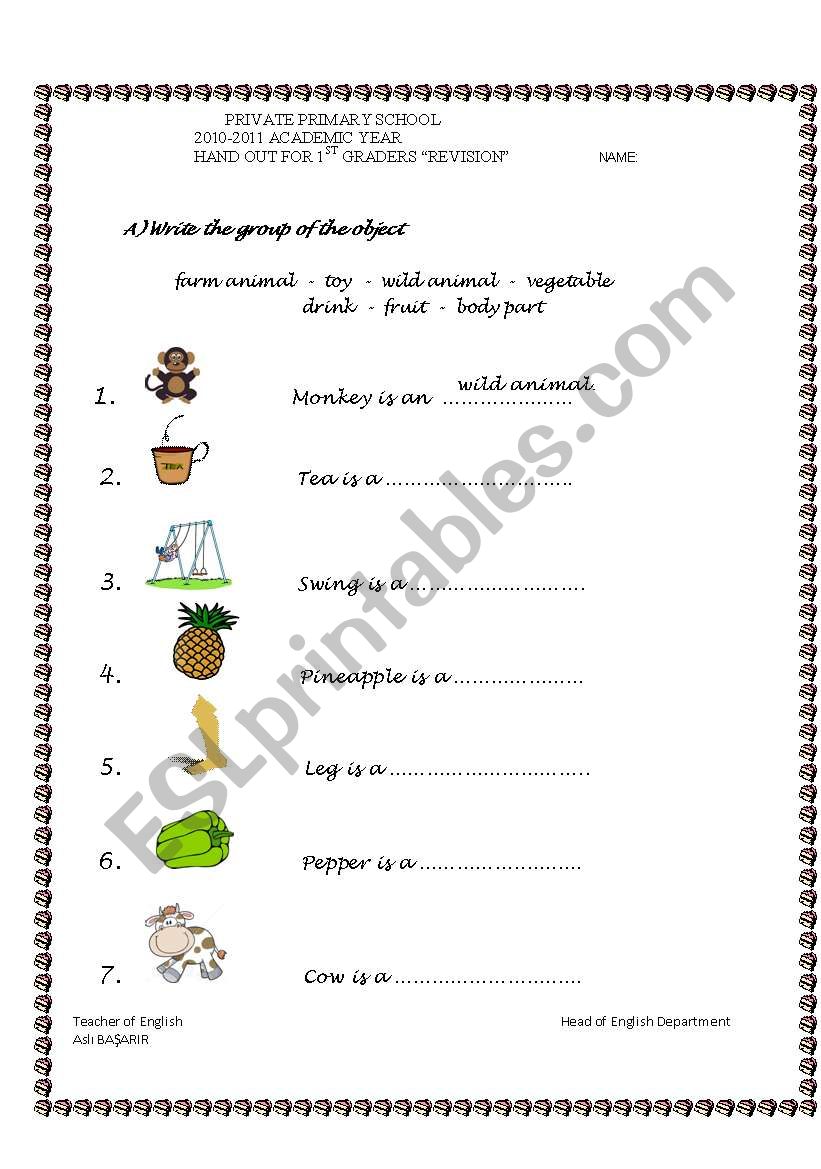 first semester revision 1st grade