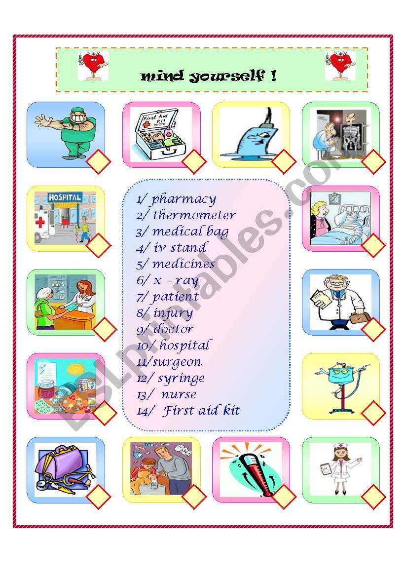 caring for health matching worksheet