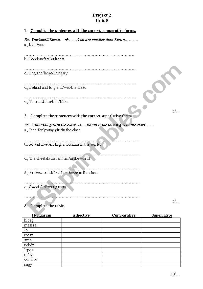 comparatives superlatives worksheet