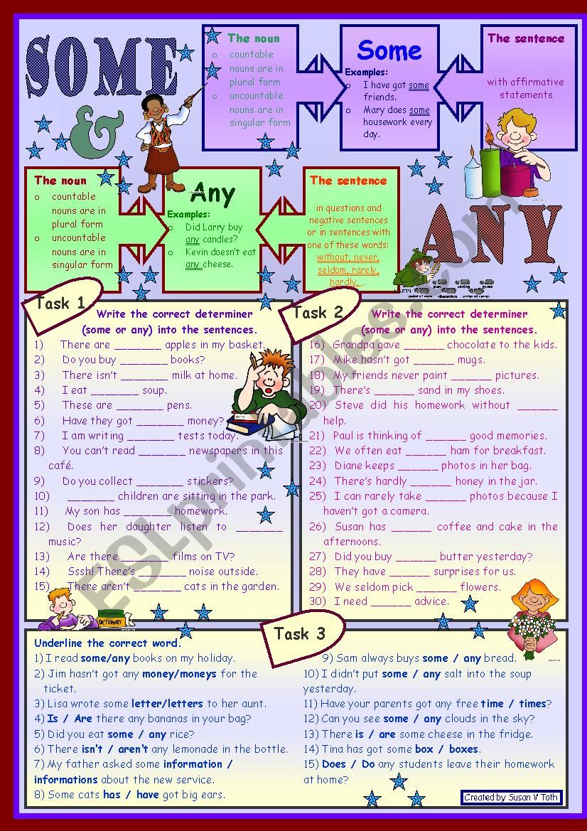 Some and any * for beginners *grammar * 3 tasks * with key *** fully editable*** 