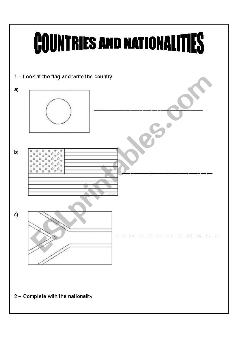 countries and nationalities worksheet