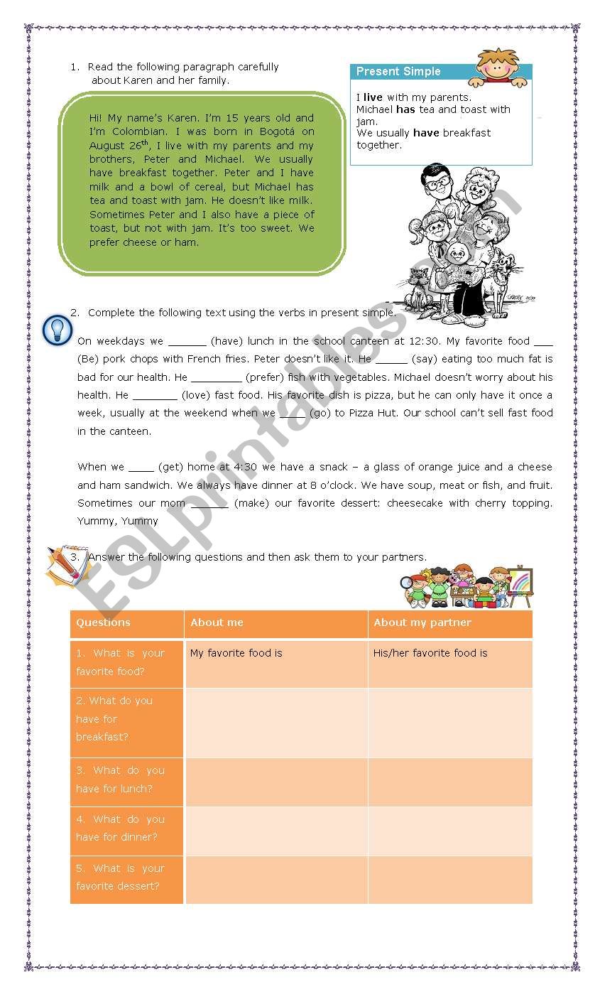 Food 2nd part worksheet