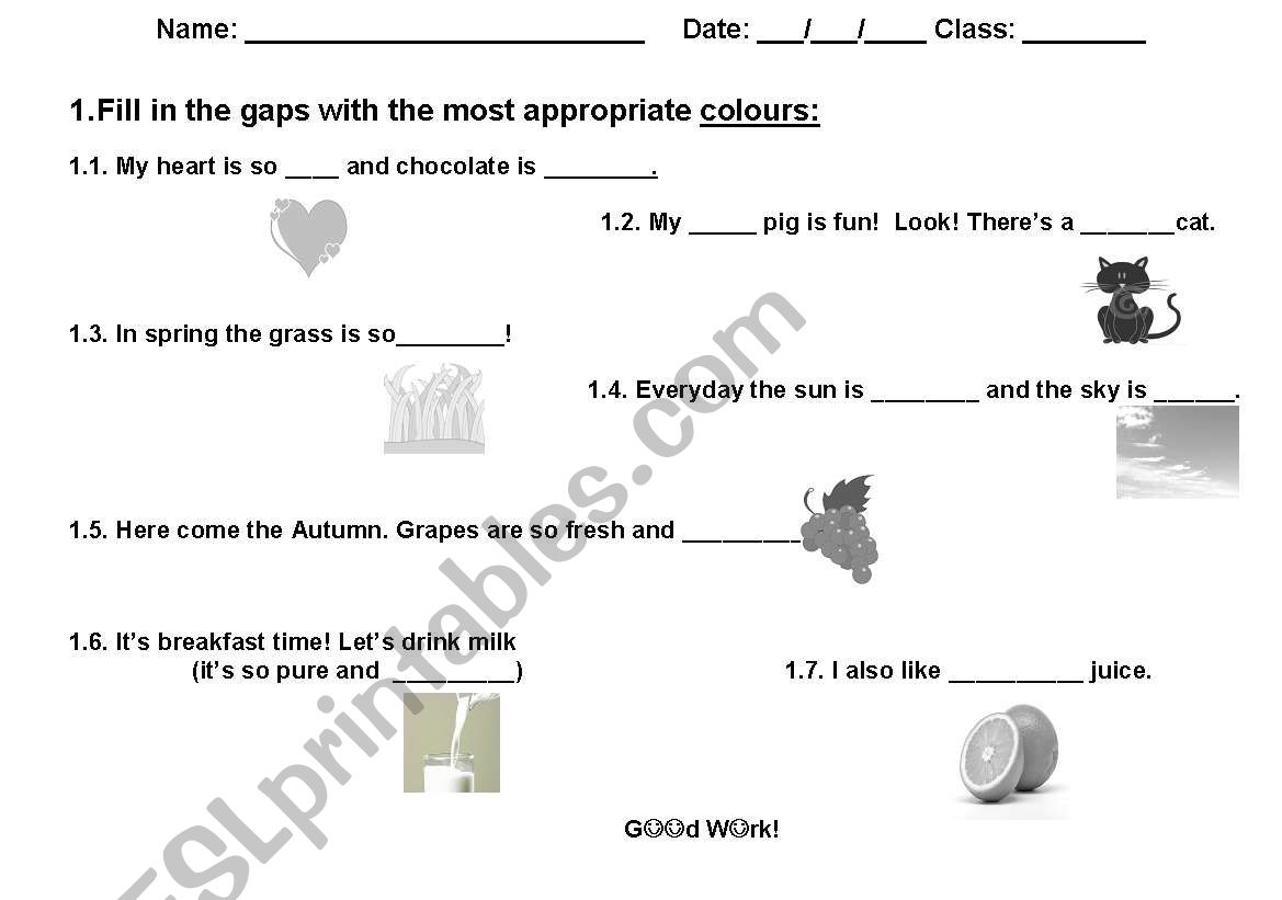 Colours and objects worksheet