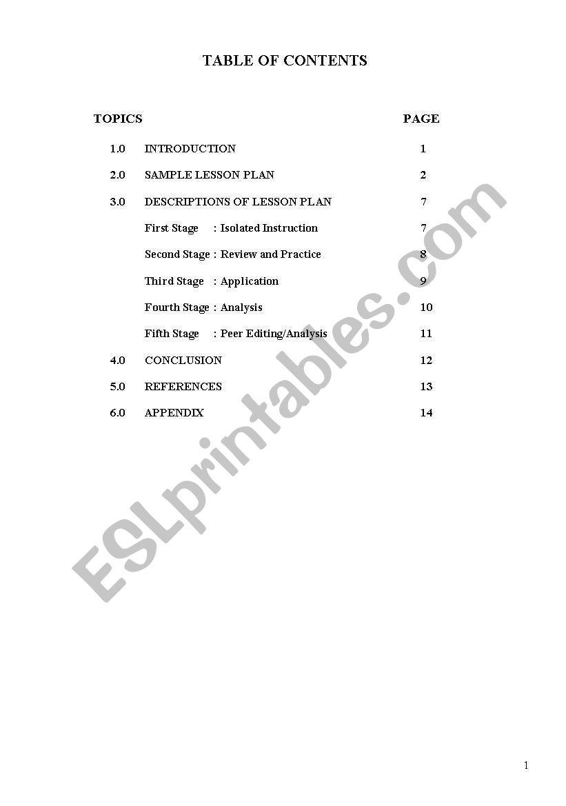 Sample lesson plan using Bergers Approach