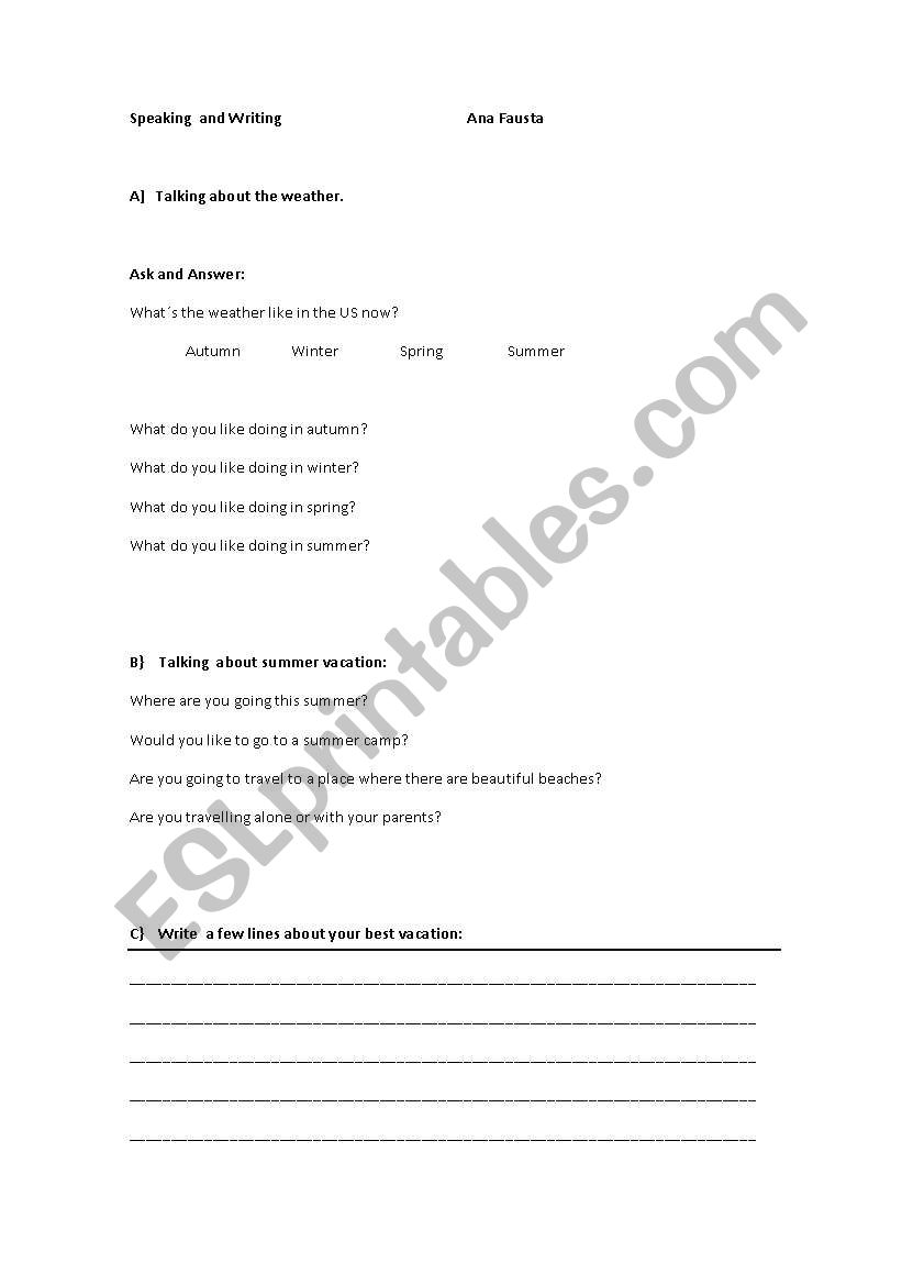 Vacation and Weather worksheet