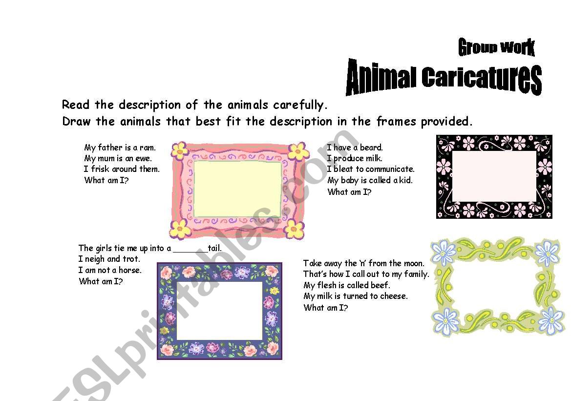 animal caricatures worksheet