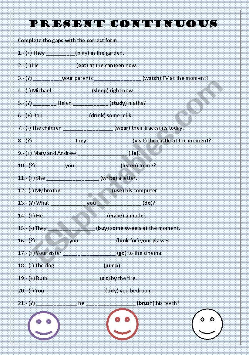 PRESENT CONTINUOUS worksheet