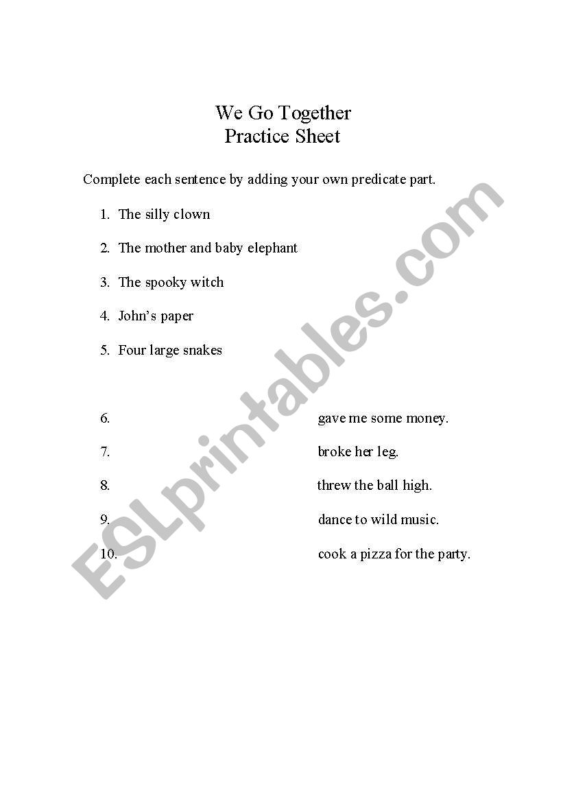 Subjects & Predicates worksheet