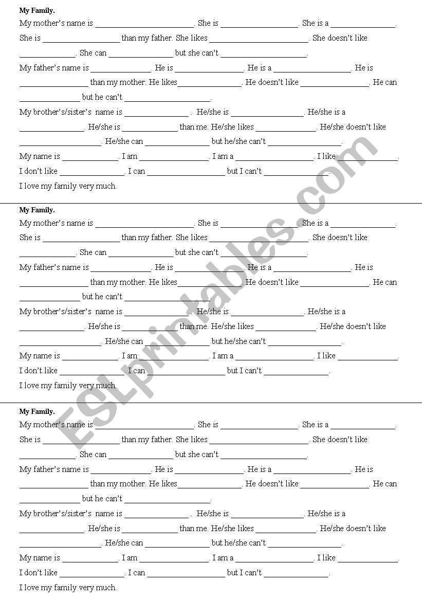 about my family - ESL worksheet by vvser3