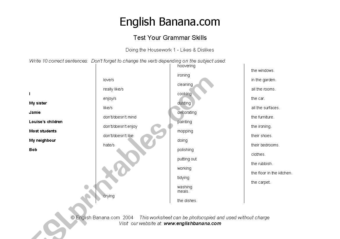 likes and dislikes worksheet