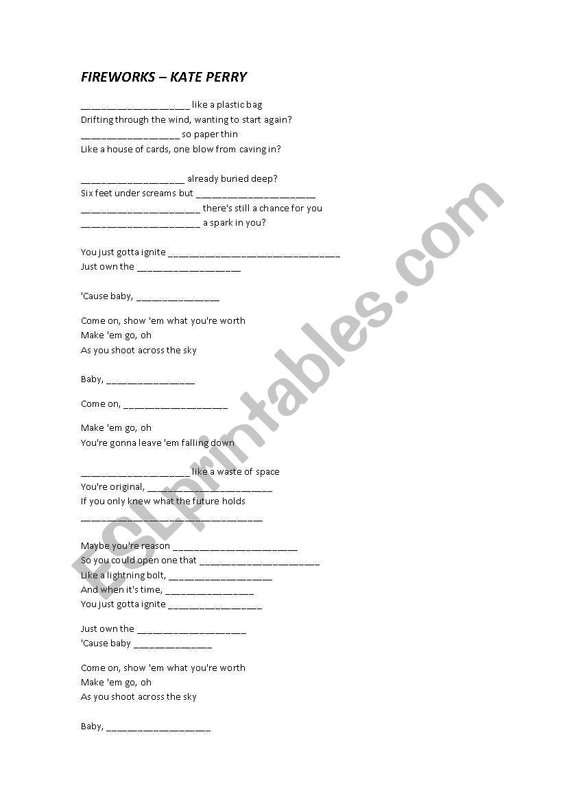 FIREWORKS worksheet