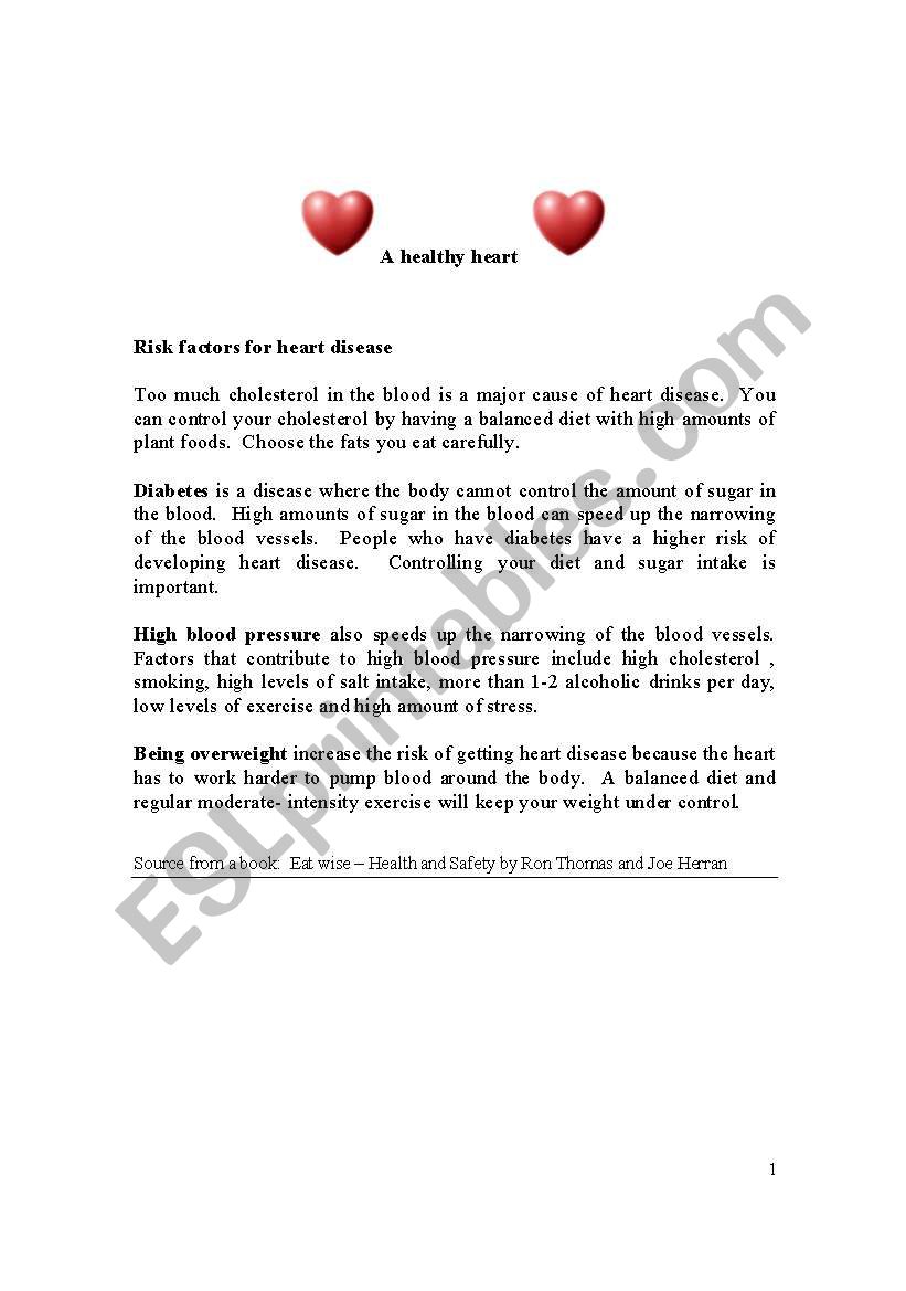 A healthy heart worksheet