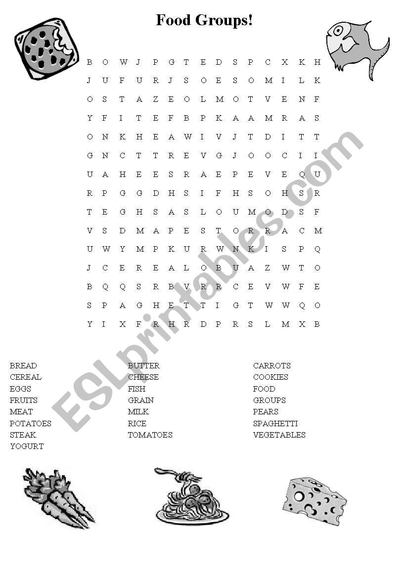 Food Groups Wordsearch ESL Worksheet By Ydroj