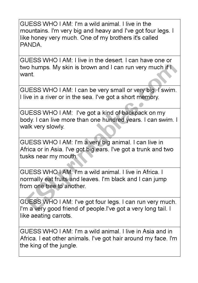 Game: Guess who I am worksheet