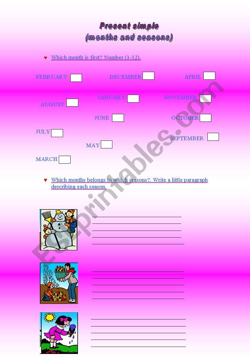 months and seasons worksheet