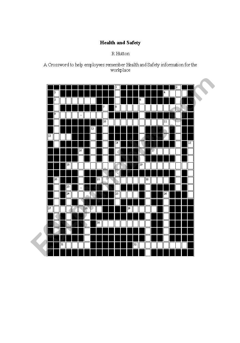 Health and Safety Crossword worksheet