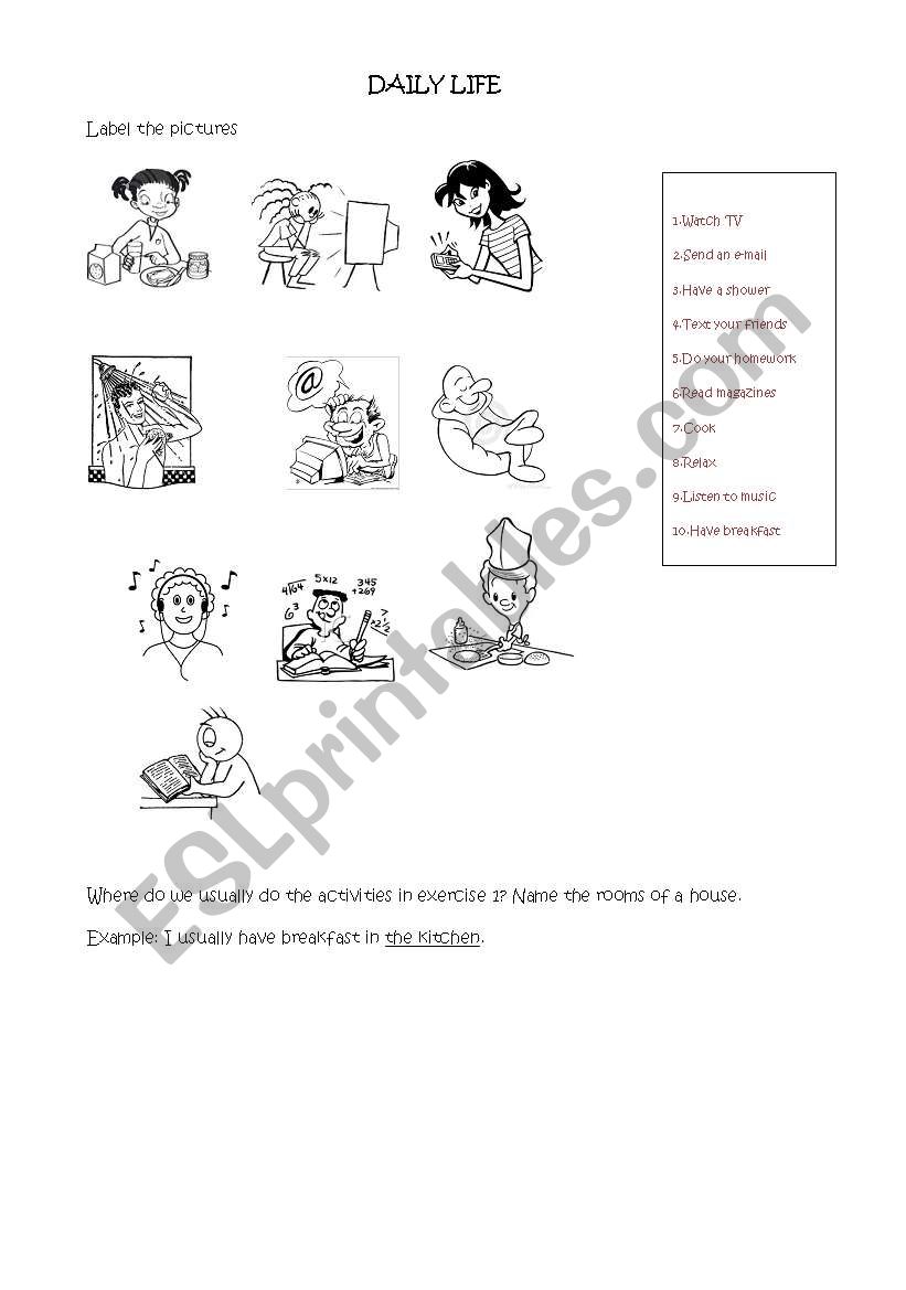 Daily life vocabulary worksheet