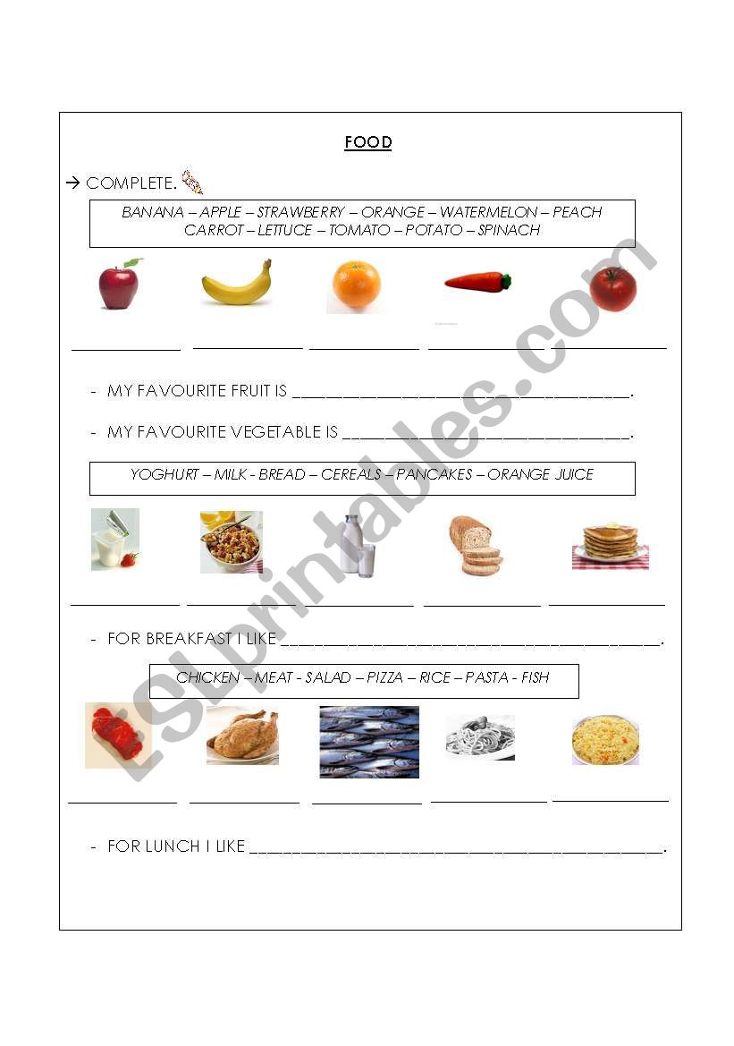 Favourite Food worksheet