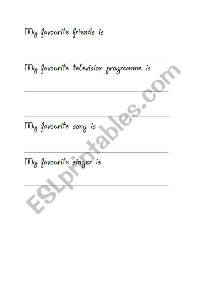 my favourite things worksheet