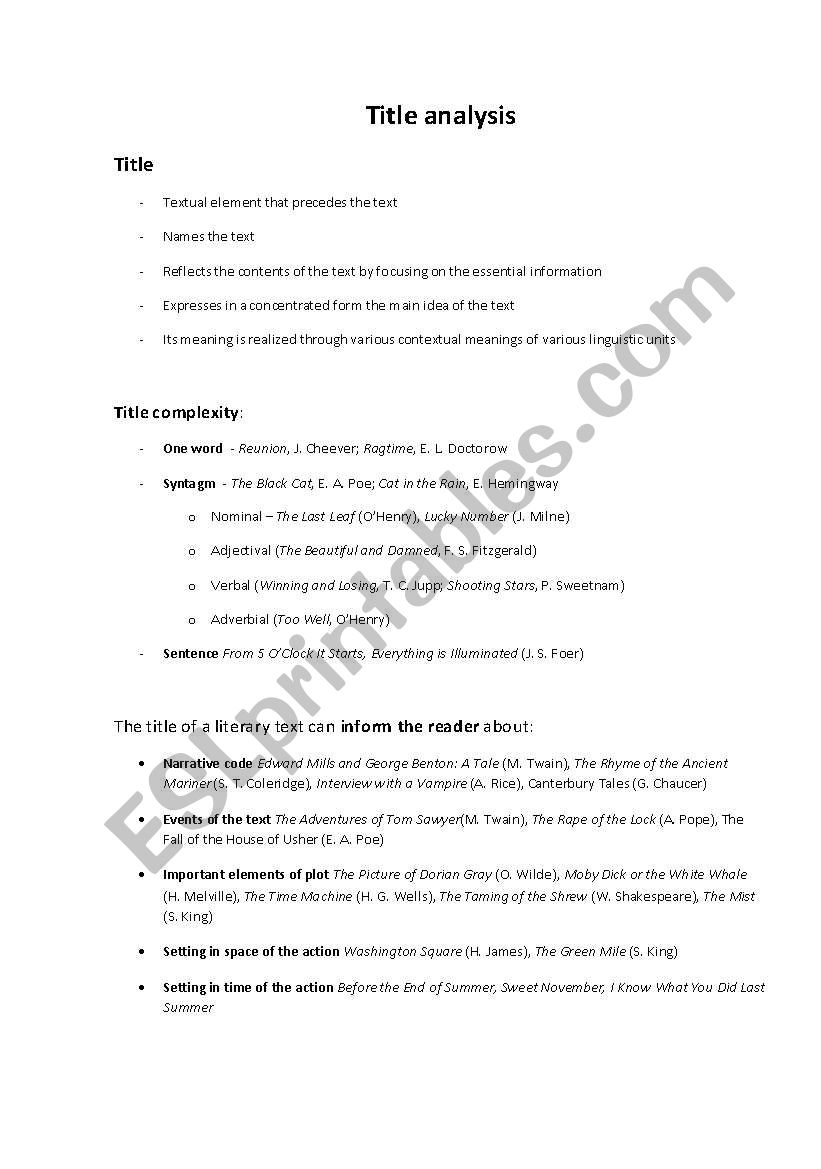 Title analysis worksheet