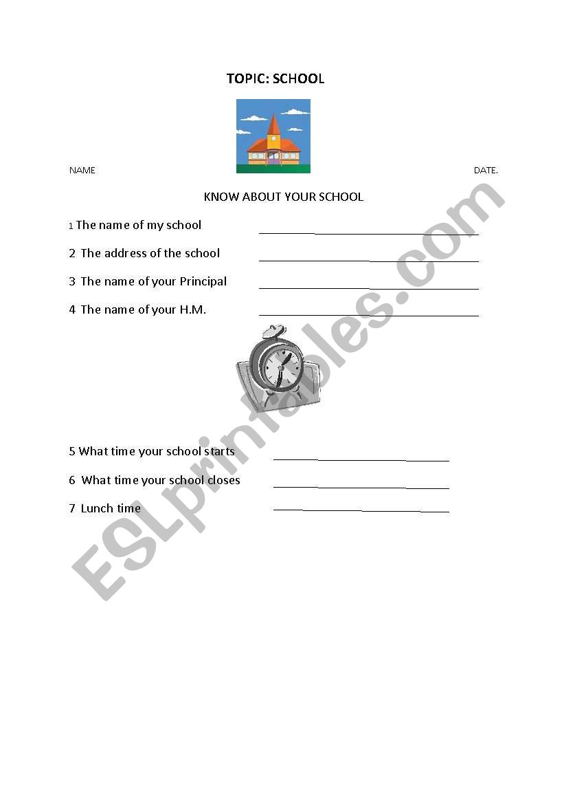 Work sheet about My School worksheet