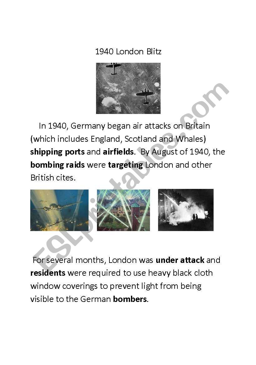 1940 London Blitz part 1 worksheet