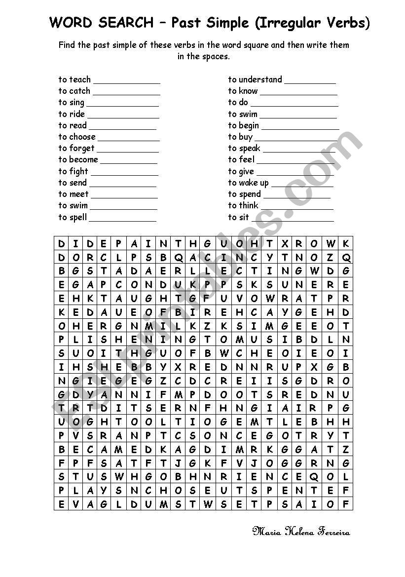 WORD SEARCH Past Simple ESL Worksheet By Ferreirahelena