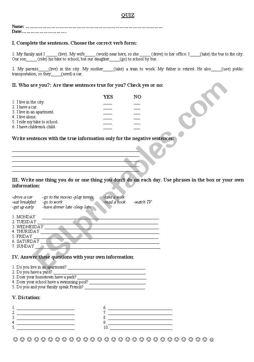 Elementary Quiz worksheet