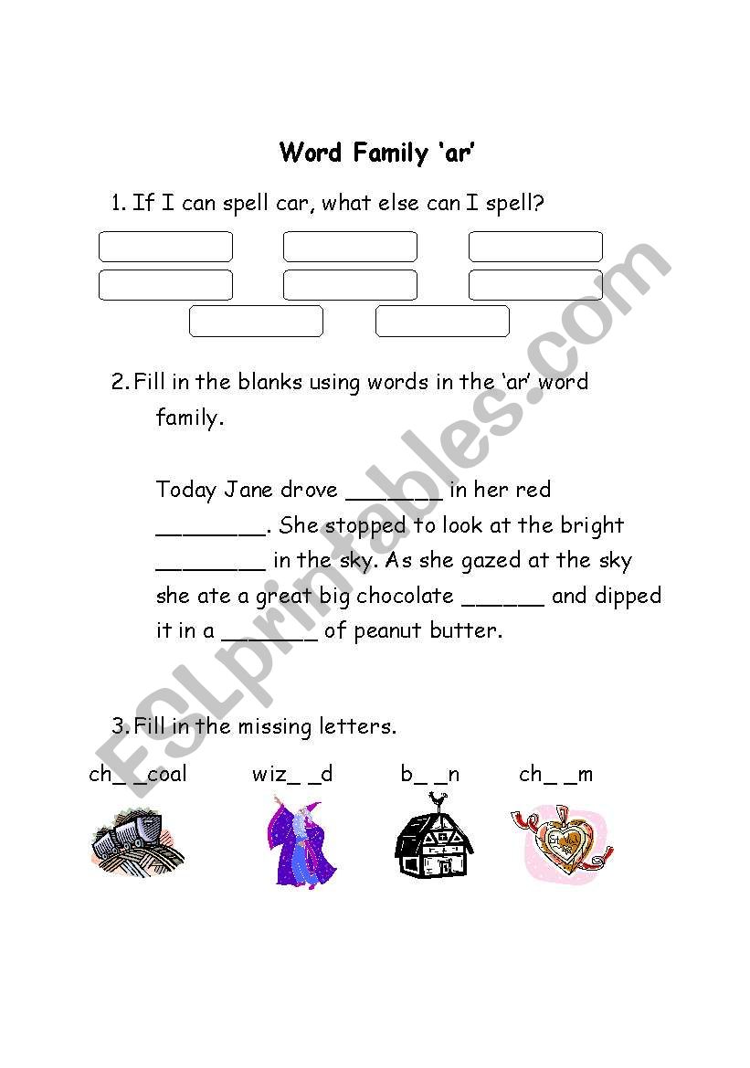 word family ar worksheet