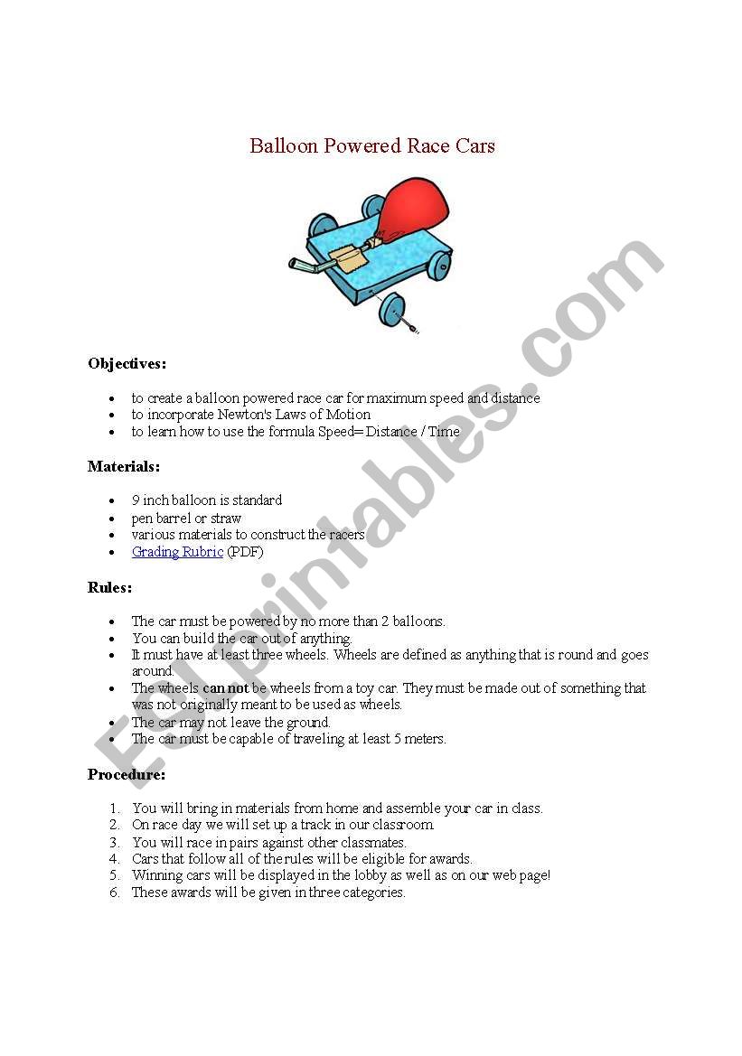 Balloon Car Racer worksheet