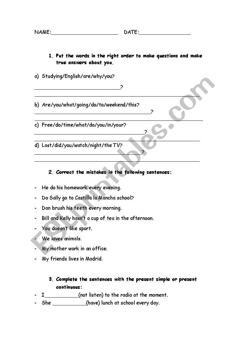 Exam 1 and 2 Secondary. worksheet