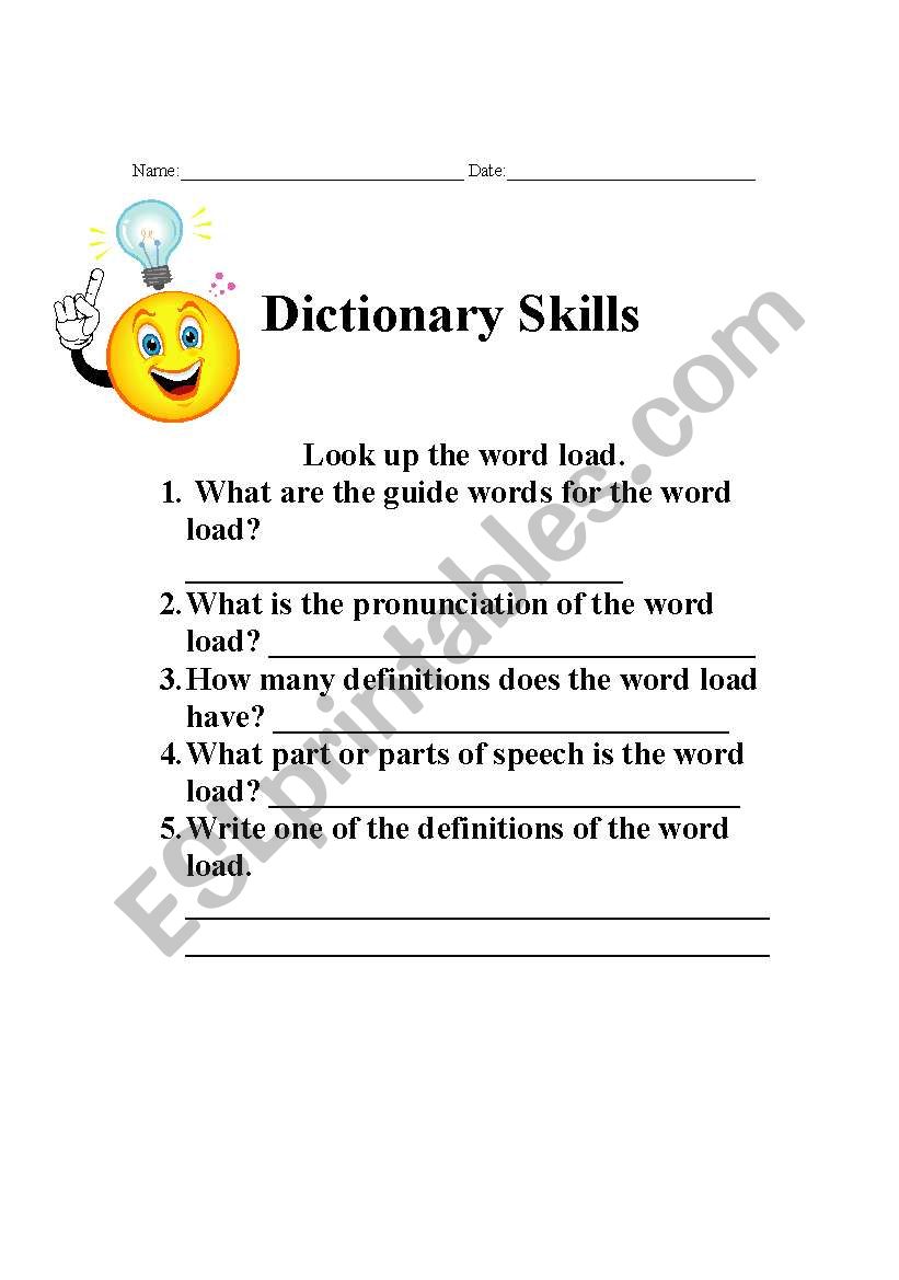 Dictionary skills worksheet