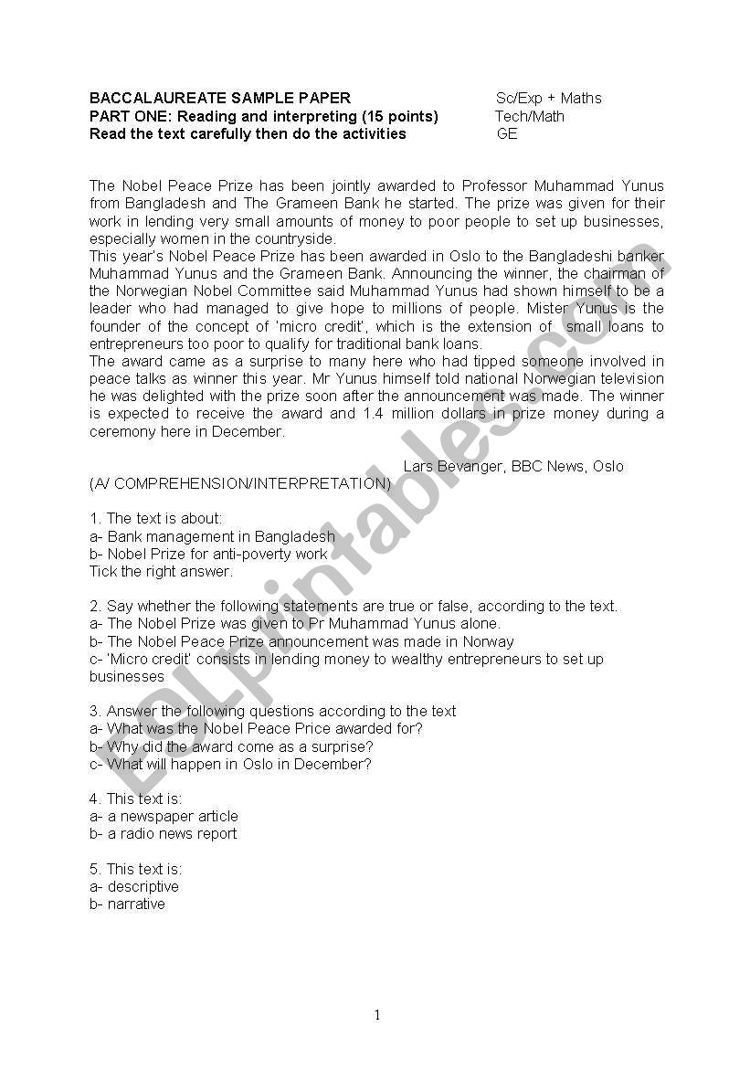 english third year exam worksheet