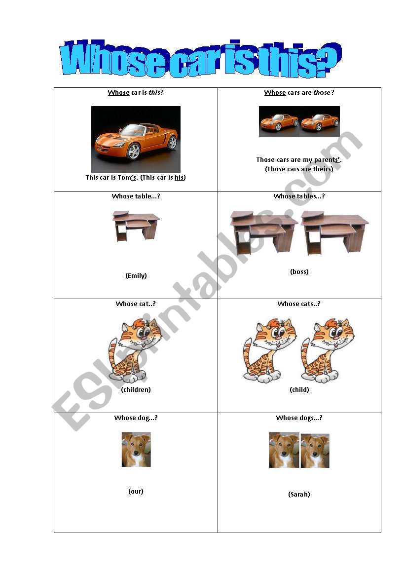 Whose car is this? worksheet