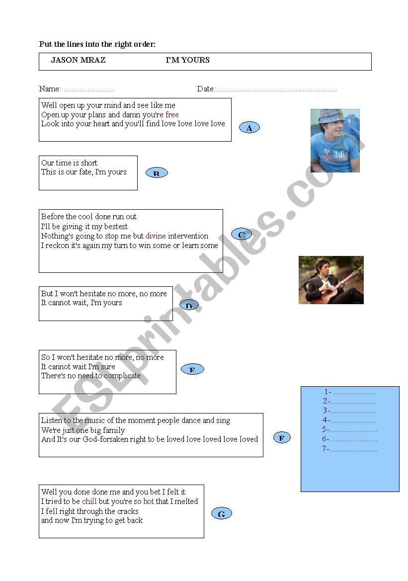 Song activity worksheet