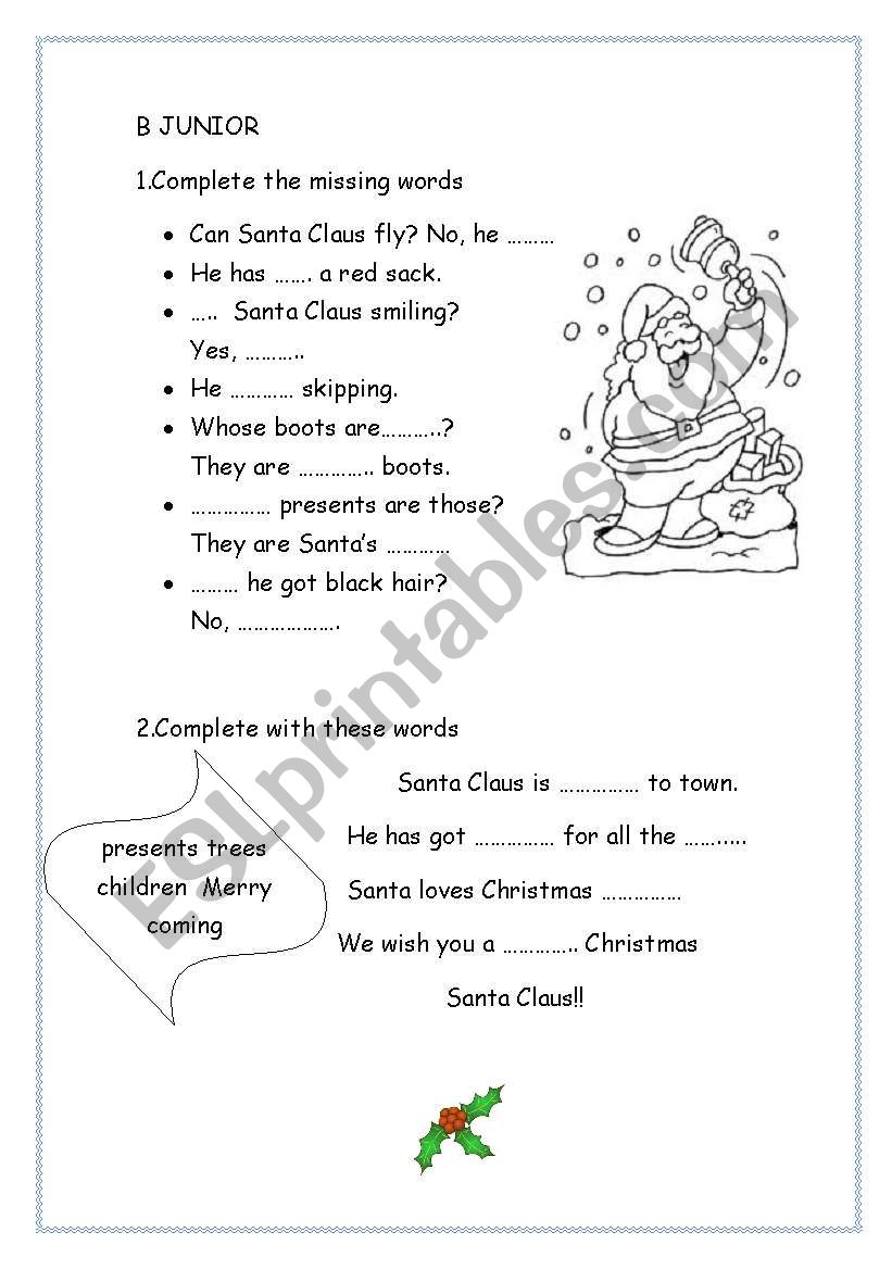 Christmas worksheet B junior worksheet