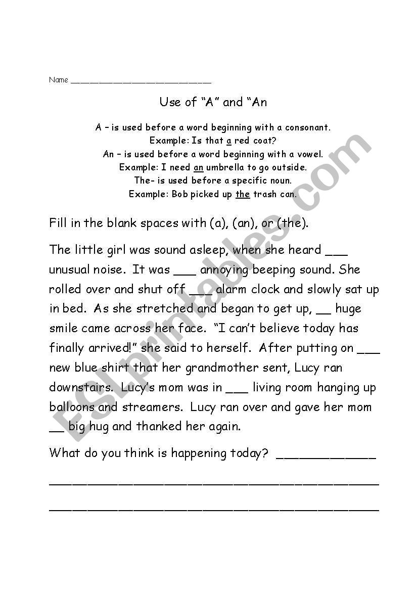 Articles worksheet