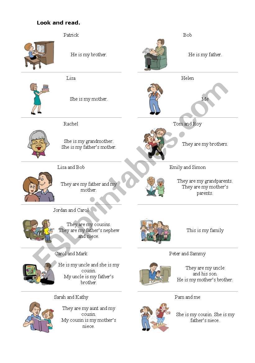 Reading activity about family worksheet