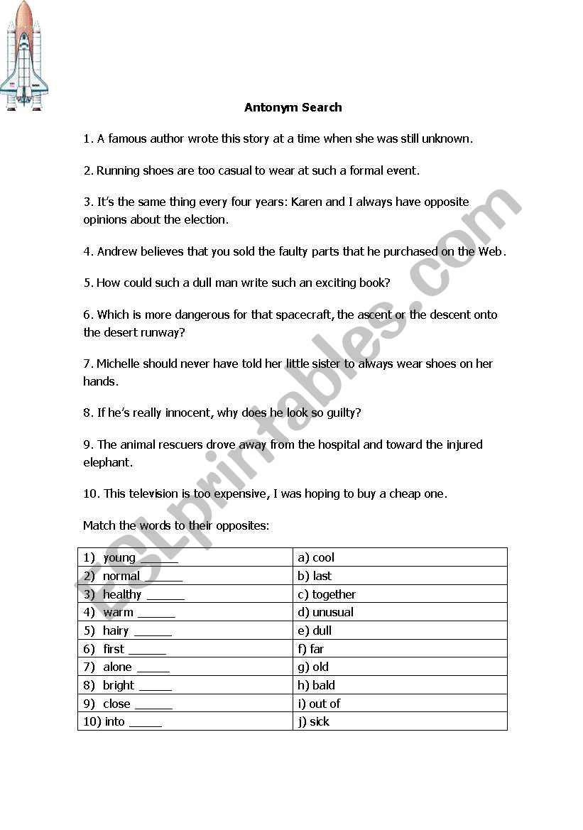 Antonym worksheet worksheet