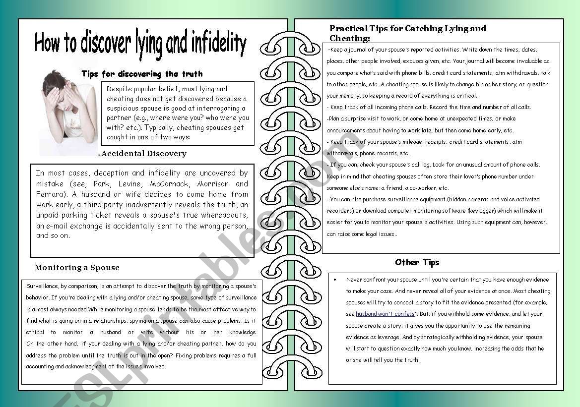 How To Discover Lying And Infidelity Esl Worksheet By Xime08