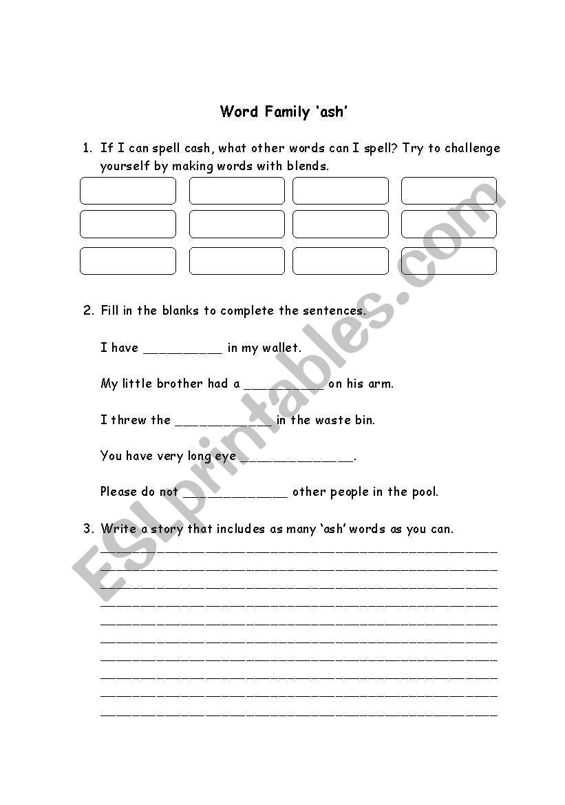 word family ash worksheet