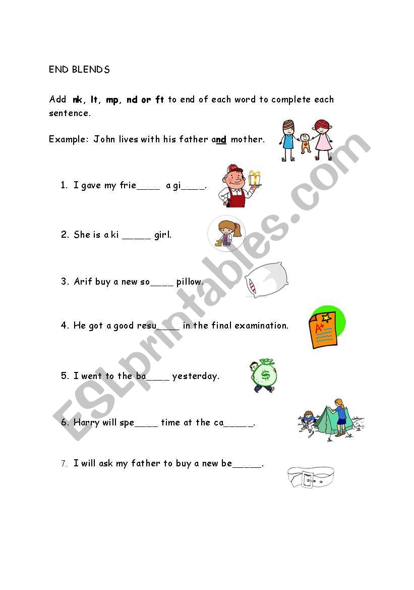 English worksheets: End Blends