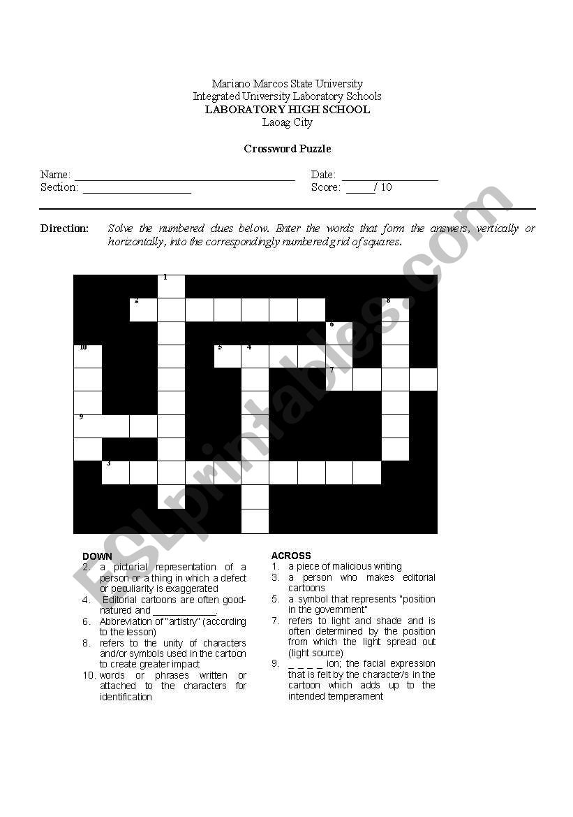 Crossword puzzle on Editorial cartooning