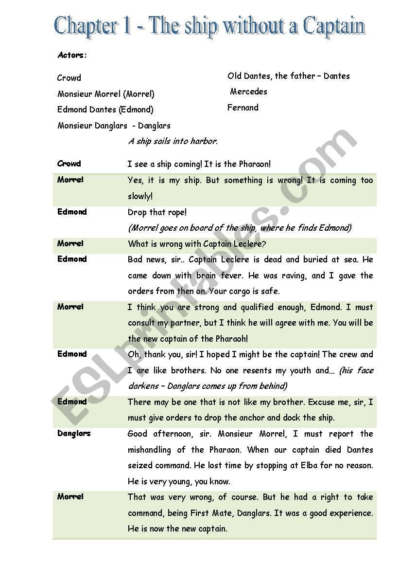 The Count Of Monte Cristo Chapter 1 Play Esl Worksheet Mary Myr