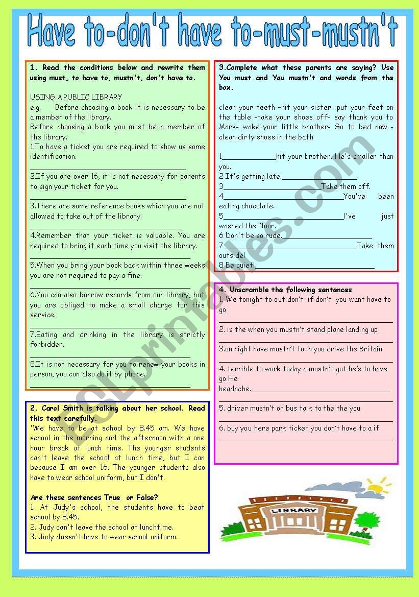 Modals Have To Don T Have To Must Mustn T Esl Worksheet By Patties