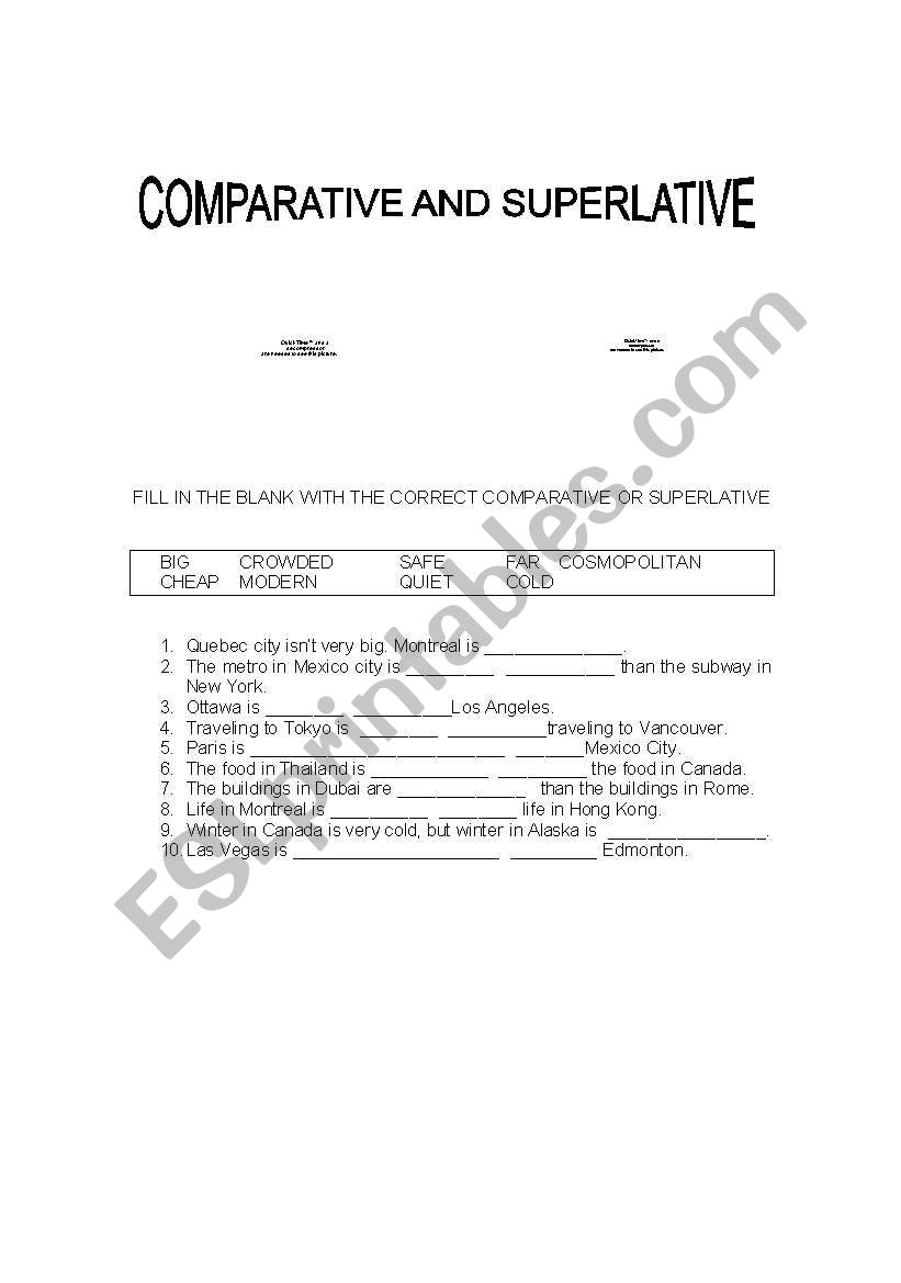 Comparatives and superlatives worksheet