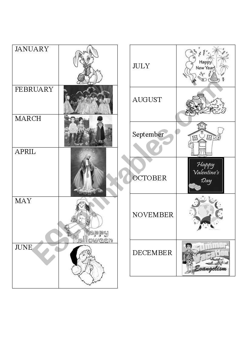 months of the year and its activities