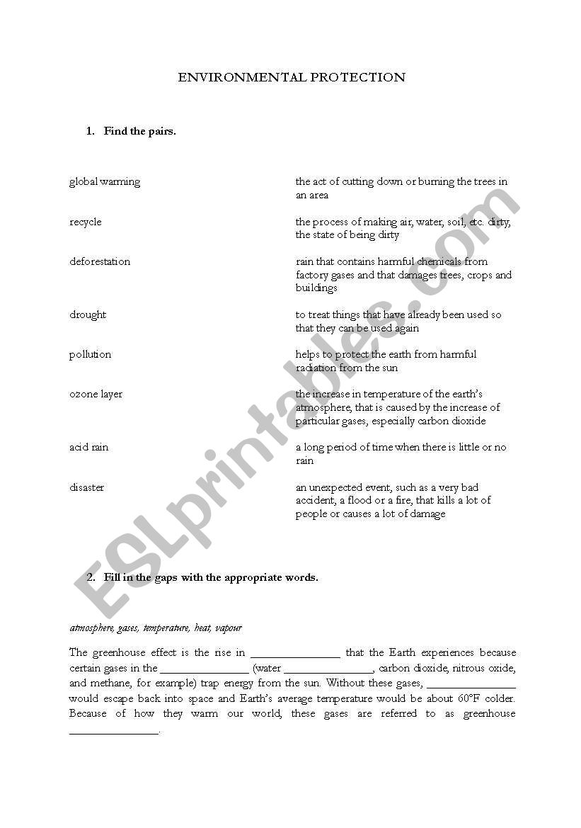 Environmental protection worksheet